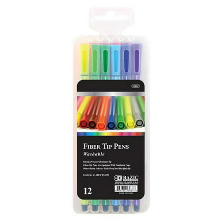 Bazic  Washable Fiber Tip Pens Assorted Colors (Pack of