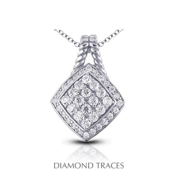 Diamond Traces 1.29 Carat Total Natural Diamonds 14K White Gold Pave Setting Rhombus Shape With Rope Edging Fashion Pendant