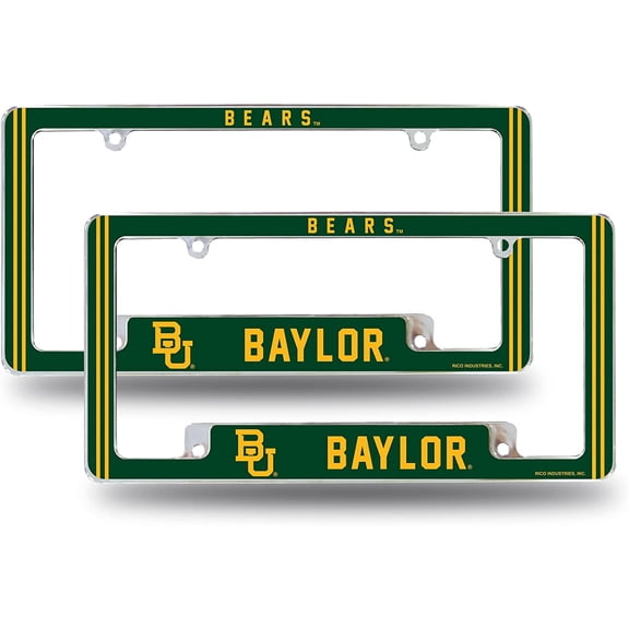 Baylor NCAA Bears (Set of 2) Chrome Metal License Plate Frames with Bold Full Frame Design