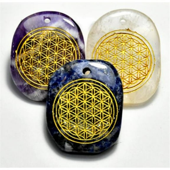 AzureGreen GWTOL4 Flower of Life Worry Stone with Hole, Set of 4