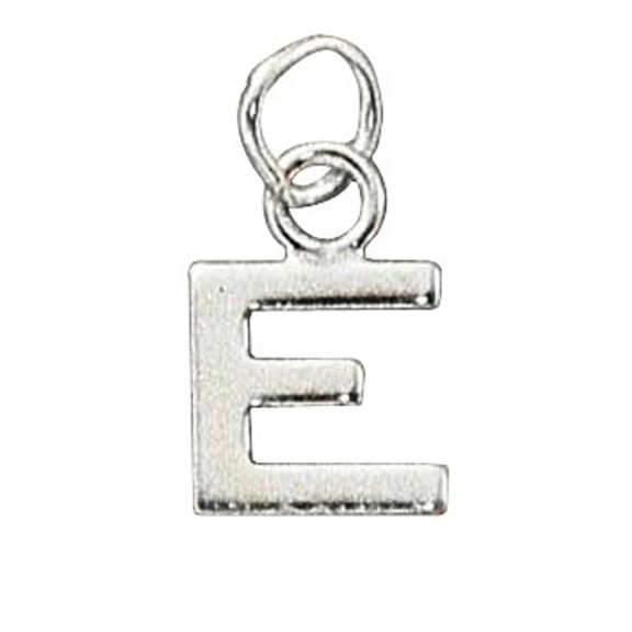 Sterling Silver 16" .8mm Box Chain Lined Letter E Pendant Necklace