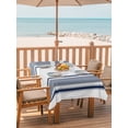 thumbnail image 2 of Outdoor Tablecloth with Umbrella Hole for Patio/Picnic/Party/Camping, Navy Blue Striped Waterproof Table Cloth Rectangle Table Cover Washable, Farmhouse Thin Vertical Stripes Modern (60"x 84"), 2 of 9