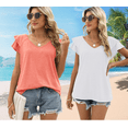 thumbnail image 6 of Womens Summer Tops Ruffle Short Sleeve V Neck T-Shirts Casual Loose Fit, 6 of 6