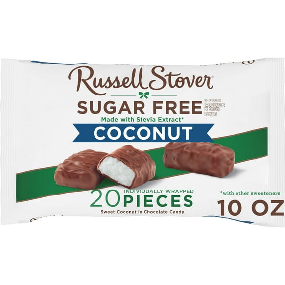 RUSSELL STOVER Sugar Free Coconut Chocolate Candy, 10 oz. bag (≈ 20 pieces)