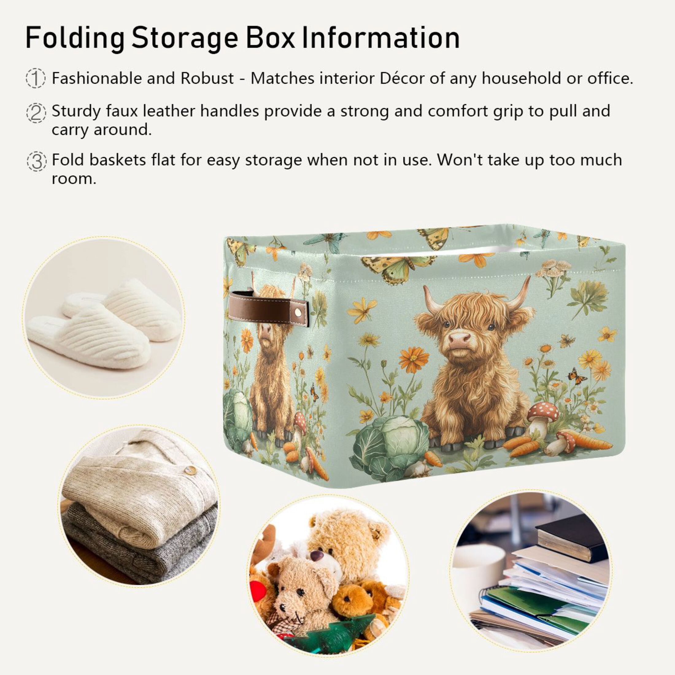Ryvnso Highland Cattle Butterfly Storage Basket Large Bin Foldable Boxes Toys Organizer 14.2x10.2x8.3in 2 PCs