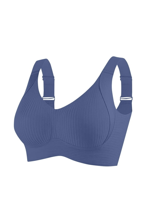 Bras, Women'S Minimizer Full Coverage Plus Size Seamless Bra With Wide Supportive Straps & Adjustable Back, Side-Smoothing Wireless Bra For Everyday Underboob Sweat Sports (34, Blue) ZMTing