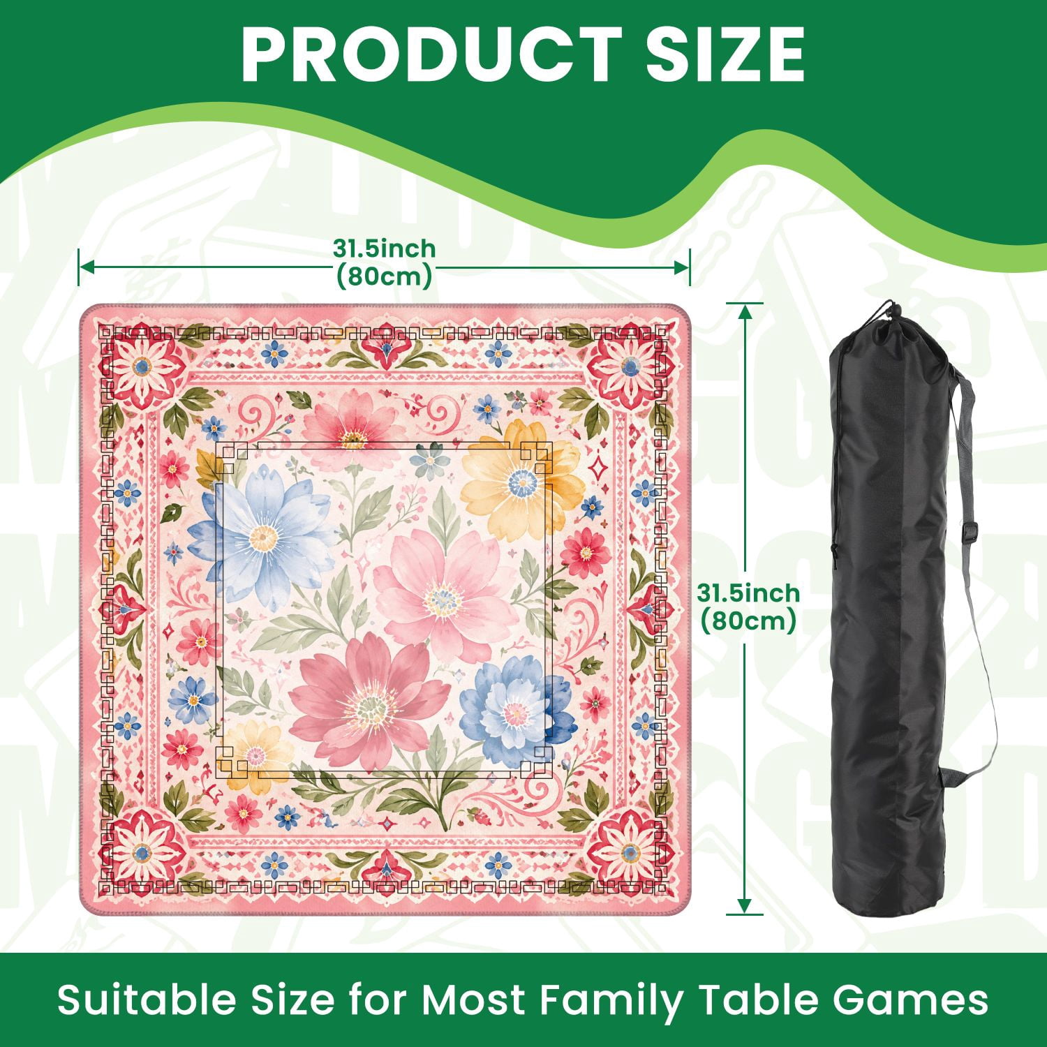 Mahjong Mat 31.5" x 31.5" Colorful Floral Watercolor Red Pink Blue Yellow Flowers Decorative Non-Slip Noise Reduction American Mahjong Tiles Table Cover for Dominoes Poker Card Board Games Gift