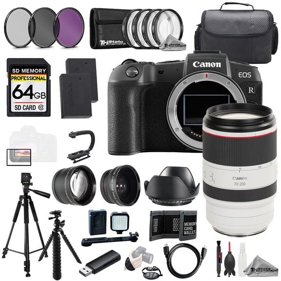 Canon EOS RP Camera   RF 70-200mm f/2.8 L IS USM Lens 64GB Ext Bat 9 PC Filter-MEGA Kit (International Version)