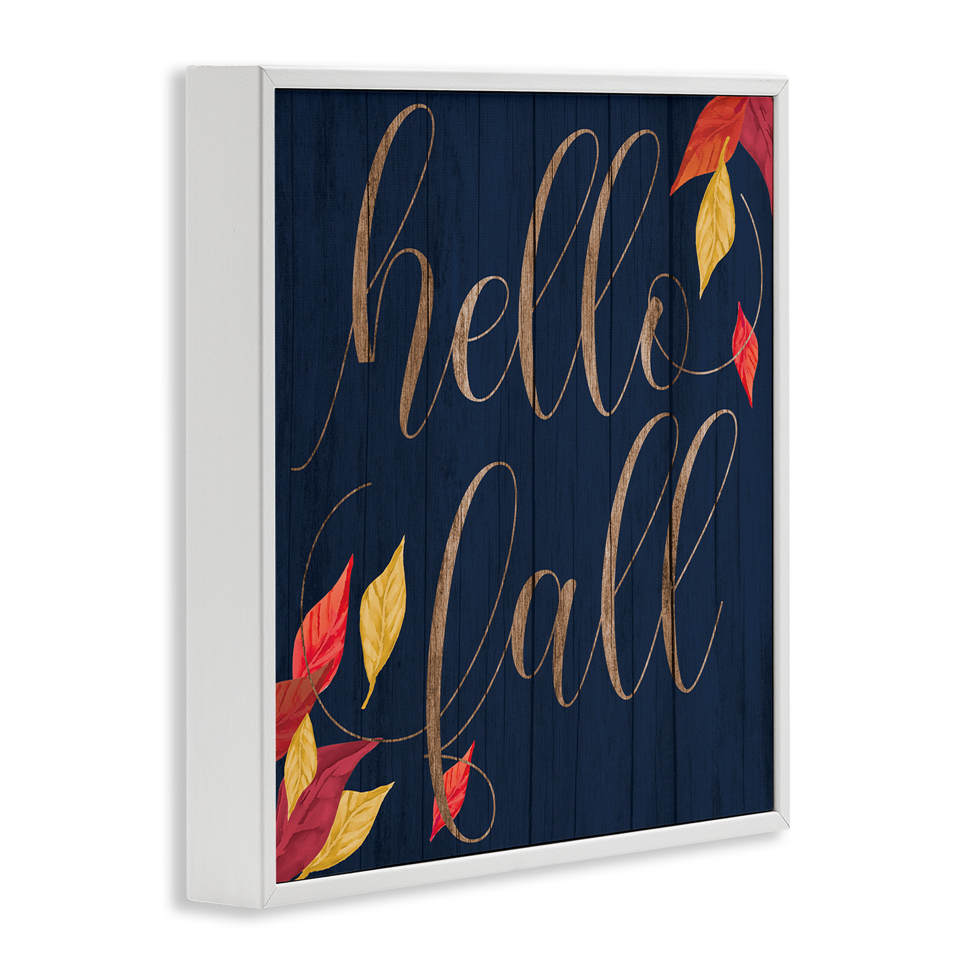 Stupell Industries Hello Fall with Autumn Foliage Inspirational Painting White Framed Art Print Wall Art, 17 x 17
