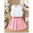 thumbnail image 2 of Suagox Toddler Girl 2Pcs Clothes Set Summer Outfit Solid Color Ribbed Sleeveless Tank Tops and Pleated Skirts with Belt for 6-24 Months and 2-5 Years Old Baby, 2 of 10