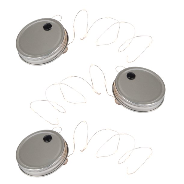 BatteryOperated Mason Jar Lids with Silver Light String and Timer