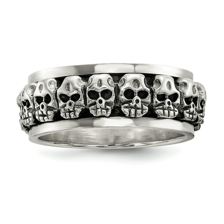 925 Sterling Silver Spinning Center Skull Band Ring Size 9.00 Man