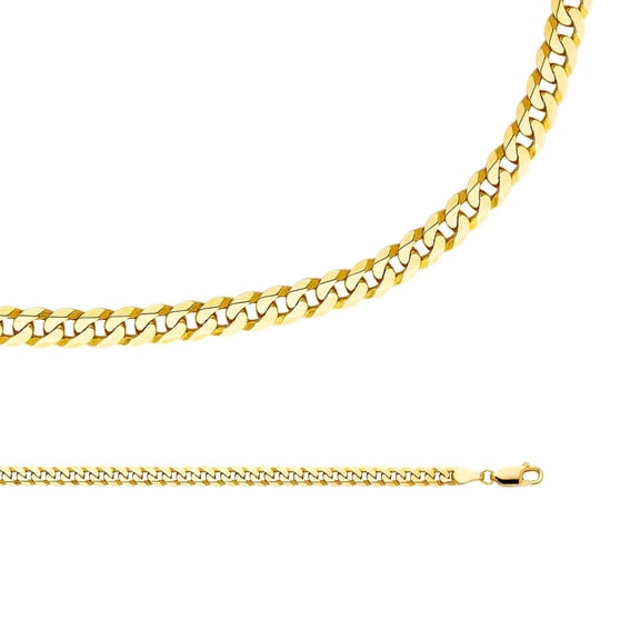 Cuban Necklace Solid 14k Yellow Gold Chain Flat Bevelled Curb Links Heavy Genuine, 4.8 mm - 20,22,24 inch