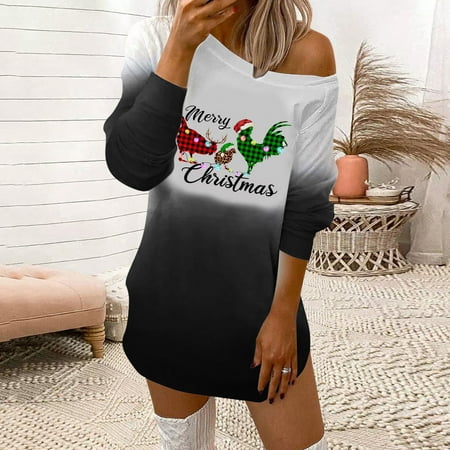 

jsaierl Sweatshirt Dress for Women Christmas Long Sleeve Winter Dresses Holiday Print One Shoulder Dress Casual Bodycon Dresses Christmas Gift for Women