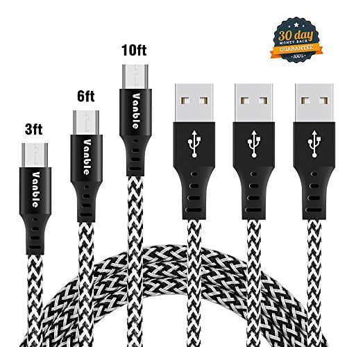 Yesfashion Micro USB Cable Android Charger, 3 Pack High Speed 2.0 A Male to Micro USB Sync Charging Nylon Braided Cable for Smartphone Tablets (3Ft, 6Ft, 10Ft) - Walmart.com