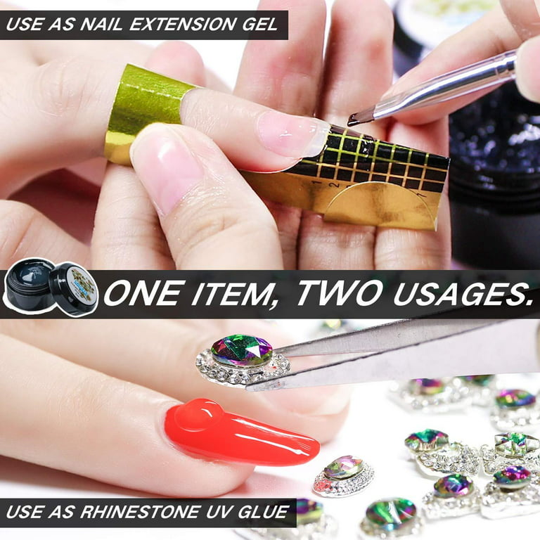 Nail Art 8ml×2 NO WIPE Rhinestone Glue Gel Kit(LED Light Cure Needed)  Adhesive Resin Gem Stone Jewelry Beads Diamond Gel Nail Polish Clear  Decoration