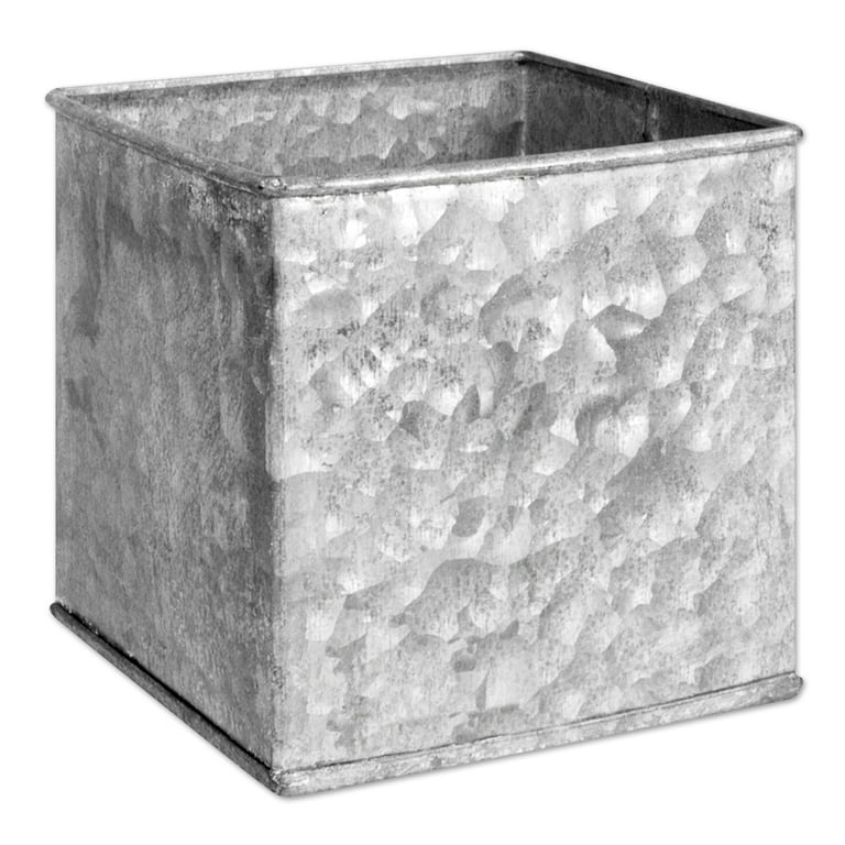 Koyal Wholesale Metal Square Container Vase, 4 x 4 inch Vase Set of 6 Galvanized Metal Cube Box Planters