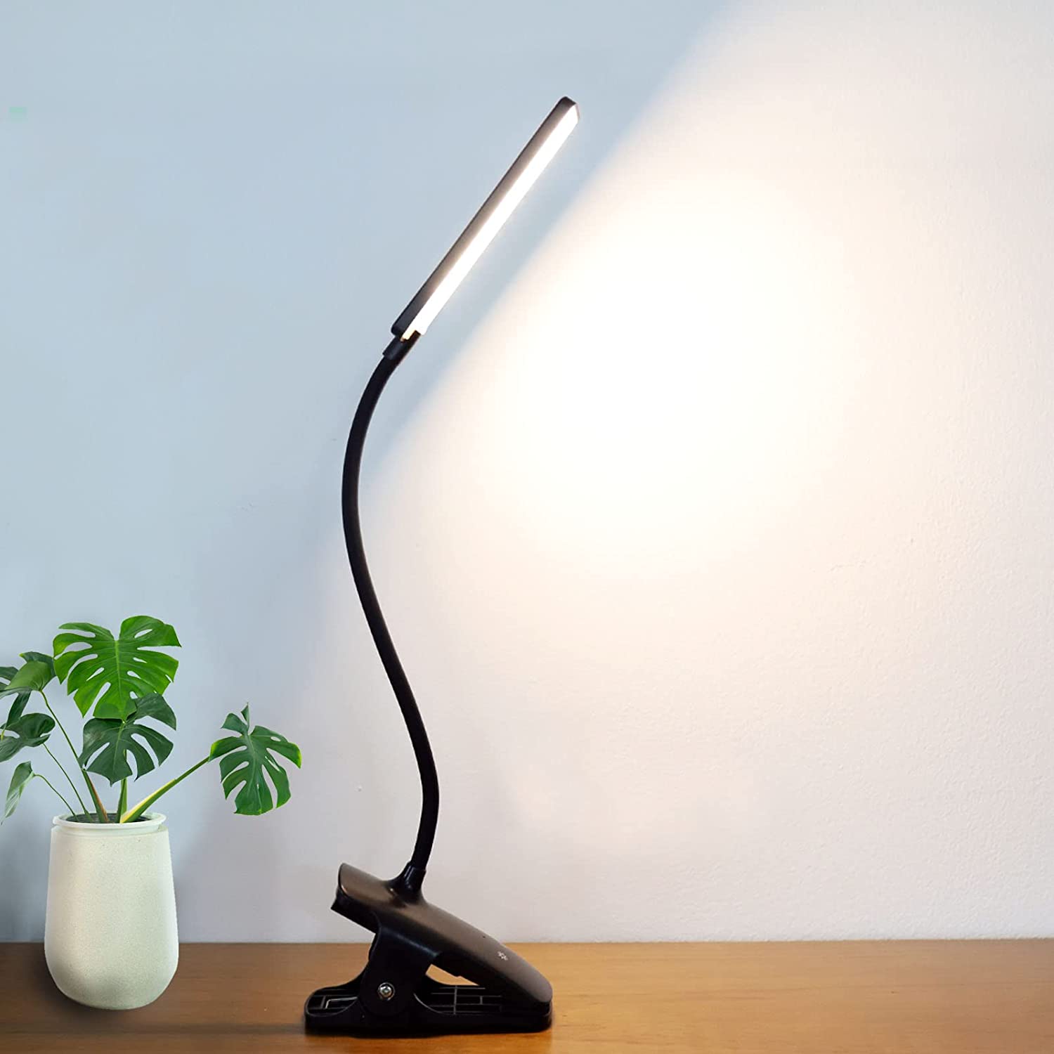 Esbaybulbs Led Book Light, Rechargeable Desk Lamp, 24 LED Clamp Reading Bedside Lamp, 3 Color Temperature and 3 Brightness, Flexible Clip Table Lamp (Black)
