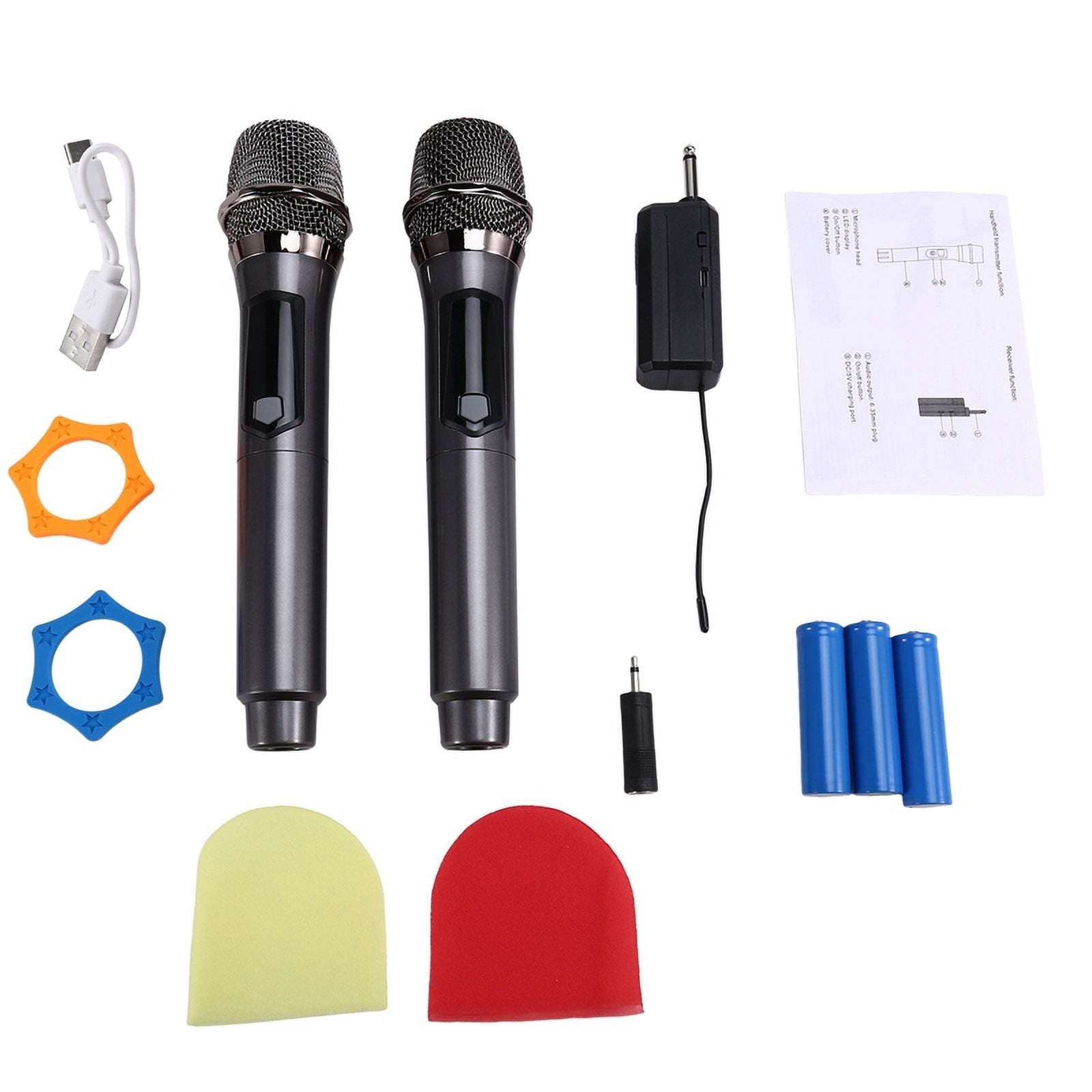 Wireless One-to-Two Home Microphone 6.35 Interface Professional Handheld Microphone for KTV Performance Stage Gray