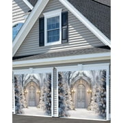 16X7 ft Winter Christmas Night Garage Door Decoration Background Fairy Winter Wonderland Arch Door Snowing Forest Pine Trees Flashing Lights Xmas Backdrop Pine Trees Xmas Party Decor Banner Cover