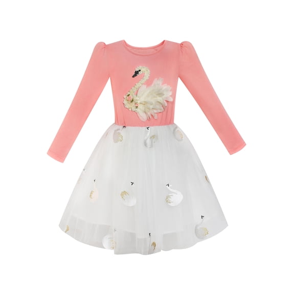 Girls Dress Blush Pink Long Sleeve Swan Princess Tutu 7