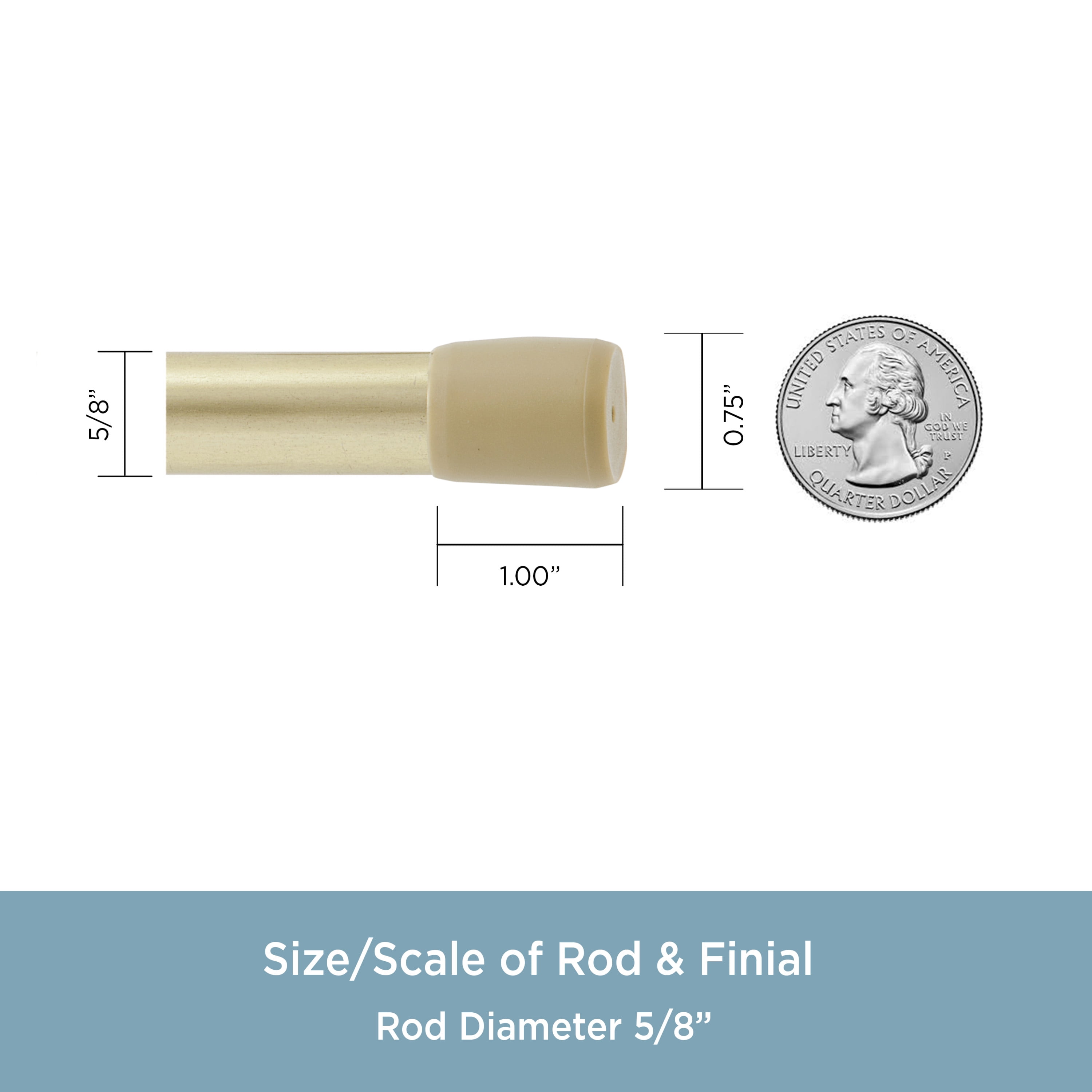 Kenney Brand Carlisle .63" Spring Tension Curtain Rod, 28-48", Brass Finish
