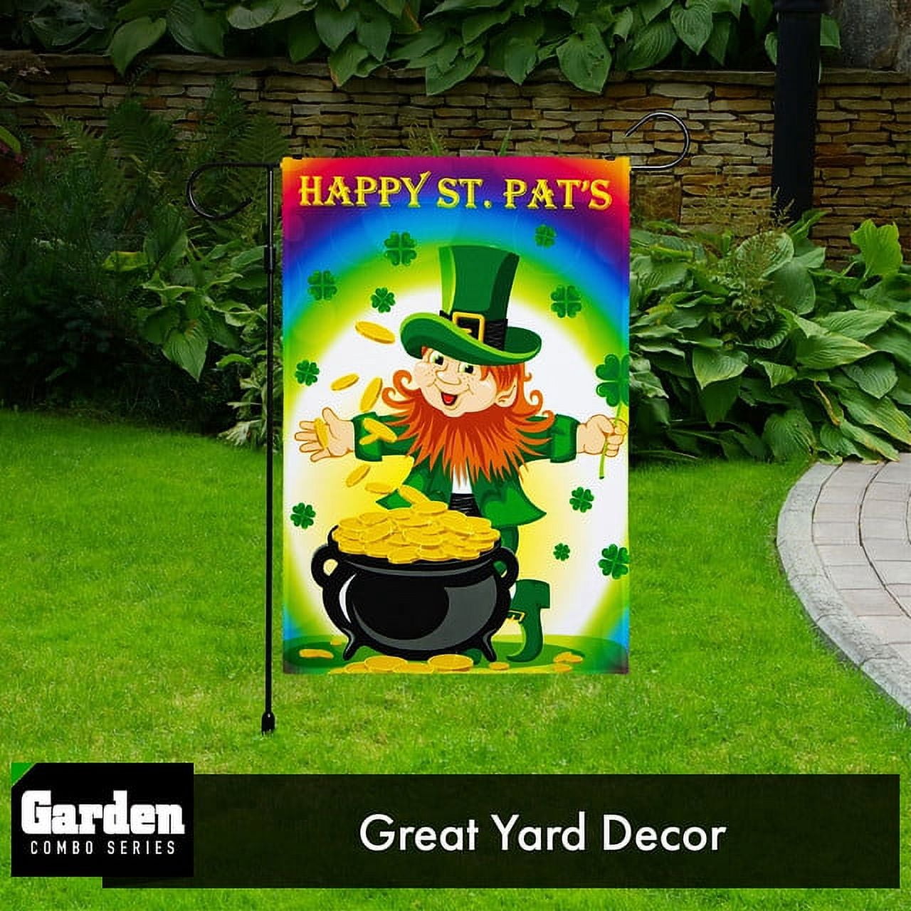 G128 2Sets: 36"x16" Garden Flag Stand Black & 12"x18" Garden Flag Happy Thanksgiving Pumpkin