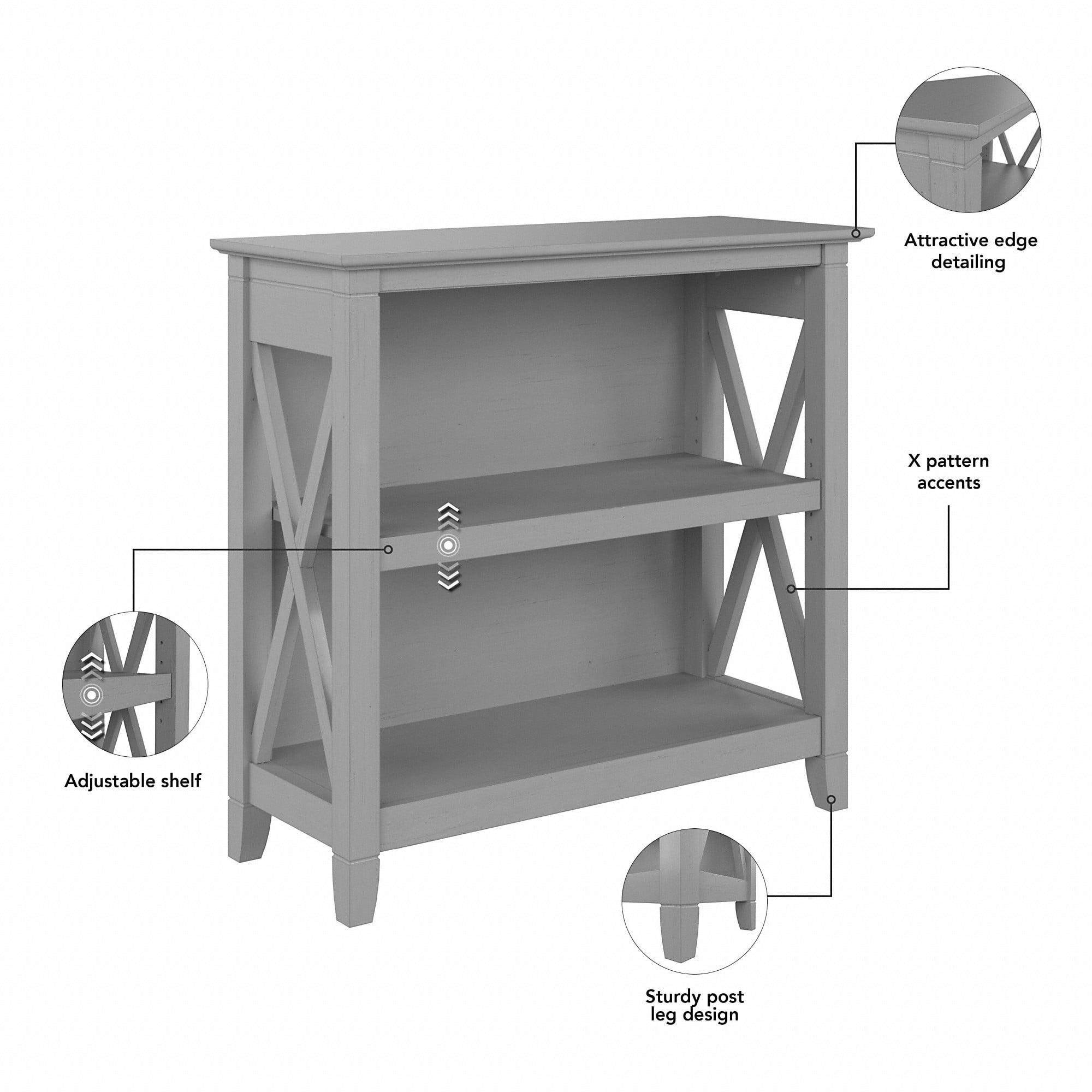Key West Small 2 Shelf Bookcase in Cape Cod Gray - Engineered Wood
