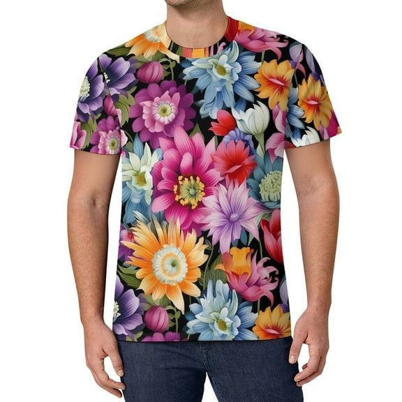 T Shirt For Men Lily Floral Print Colorful Flower Retro T-Shirts Male Fun Tshirt Original Short Slee