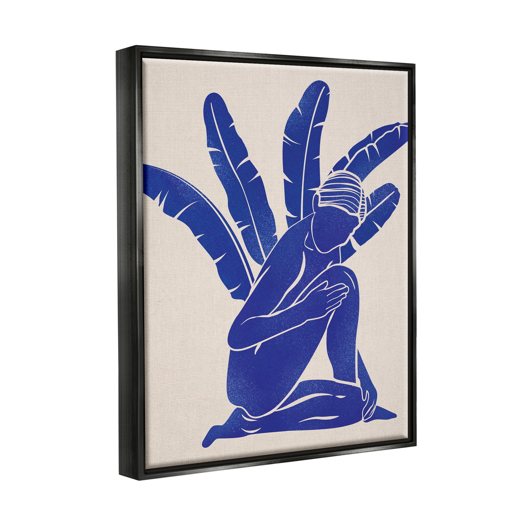 Stupell Modern Blue Woman Palm Plant Botanical & Floral Painting Black Floater Framed Art Print Wall Art