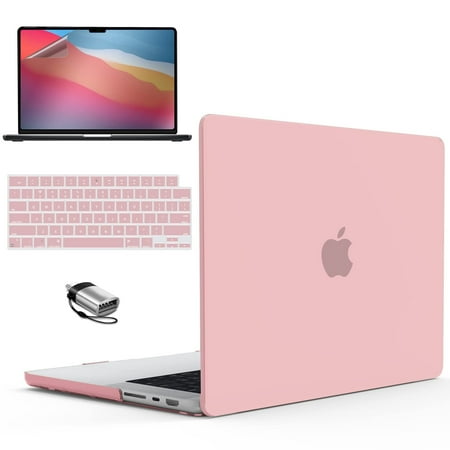 IBENZER Case for MacBook Pro 14 Inch 2024 2023 M3 A2992 A2918 M2 A2779 M1 A2442 Pro Max (2024-2021), Hard Shell Case & Keyboard Cover & Screen Film & Type-C for Mac Pro 14, Rose Quartz, MT14-RQ+2TC