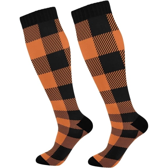 GZHJMY Buffalo Plaid Compression Socks, Women Men Long Stocking (20-30mmHg), Travel Knee High Stockings for Athletic Sports,Running,Cycling,Nursing