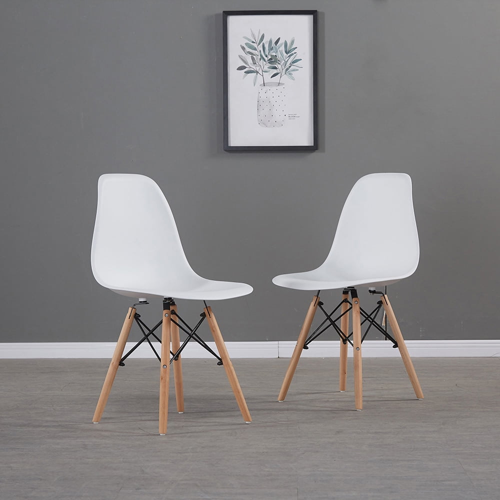 Kepooman Elegant Dining Chairs Set of 2, Plastic Chair at home with Wooden Legs, Side Chairs for Living Room Kitchen Bedroom, White Kepooman Elegant Dining Chairs Set of 2, Plastic Chair at home with Wooden Legs, Side Chairs for Living Room Kitchen Bedroom, White