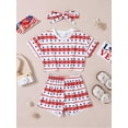 thumbnail image 3 of CARETOO Toddler Girl Clothes 1-5T Summer Flower Casual Top Tee Shorts Headband 3pcs Independence Day, 3 of 14