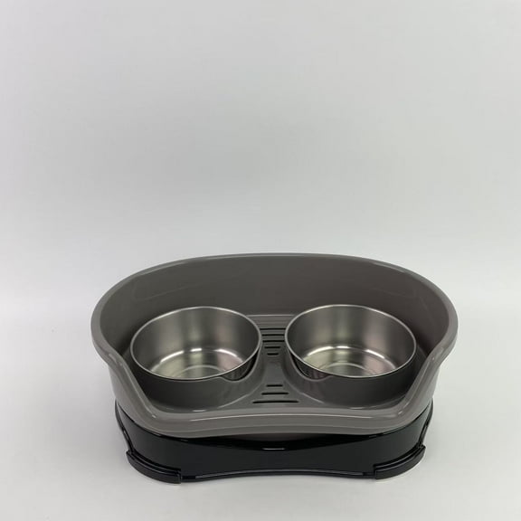 Kifreja Pet food bowls, Mess Proof Dog Bowls Elevated for Small Dogs, No Spill Raised Dog Food Bowl Stand, Stainless Steel Dog Food and Water Bowl Set, Elevated Dog Bowl Set, Black Grey