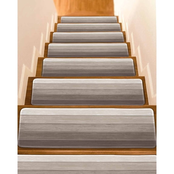 Stair Treads for Wooden Steps, Brown Beige Ombre Peel and Stick Stair Treads with Adhesive, Farmhouse Vintage Wooden Striped Non Slip Indoor Stairs Runner Rugs Mats for Elders Dogs 8"x30"10PCS