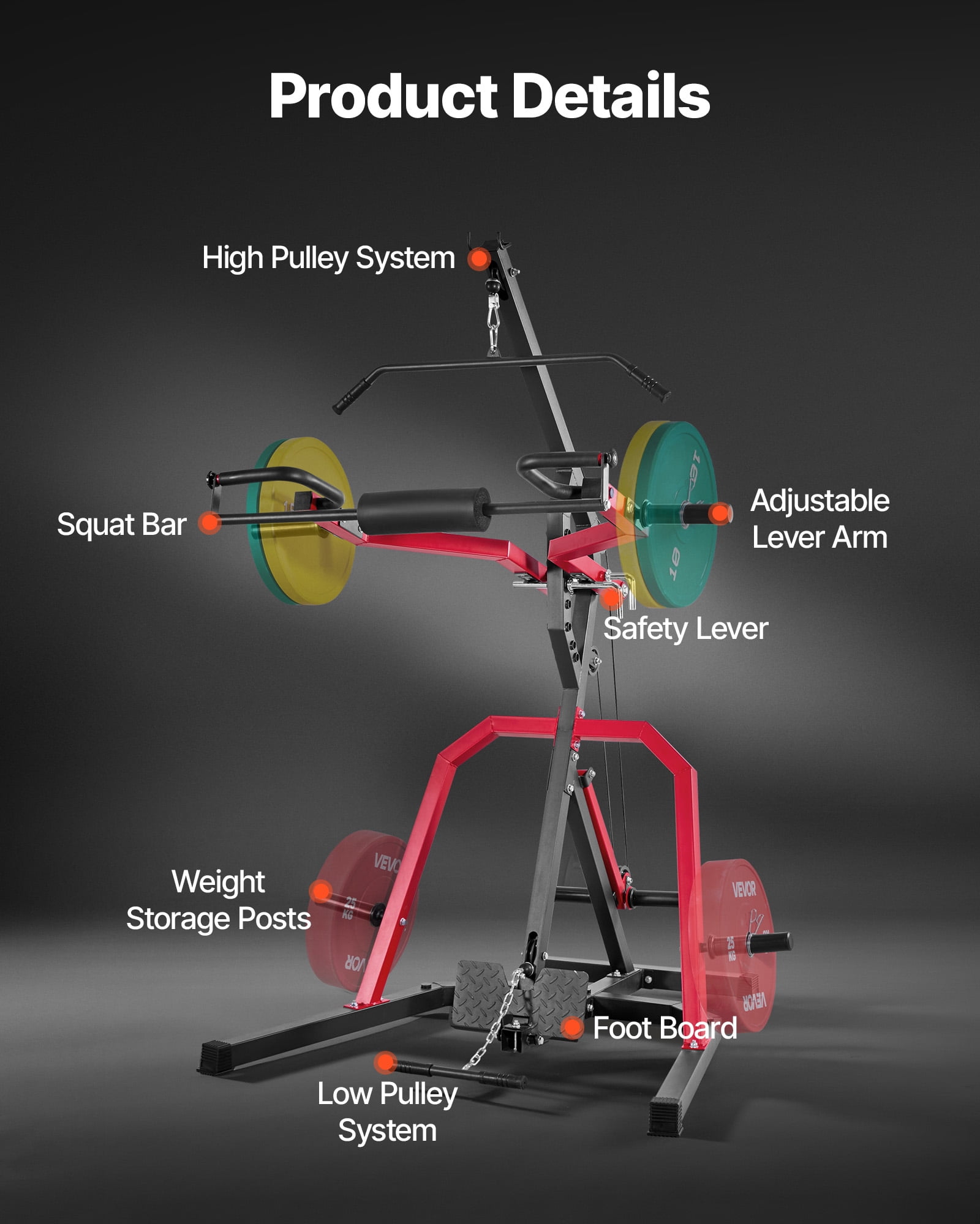 VEVOR Home Gym Equipment, Leverage Gym with 2:1 Ratio LAT Low Row System, Strength Training Machine for Squats Deadlifts Bench Press Bicep Curls, Home Gym Machine,Adjustable Full Body Workout Station