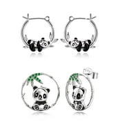 EVELYNI Panda Dainty Stud & Huggie Hoop Earrings Set Trendy Hypoallergenic Jewelry White Gold Plated Charms Birthday Gifts for Women Girls