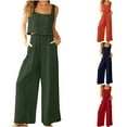 thumbnail image 1 of PXLKNZH Ensemble 2 Pcs pour Femmes Taille Élastique Pantalon Grand Été Sans Manches Col Carré Crop Top Tendance Ensemble Sortie Rouge,m, 1 of 7