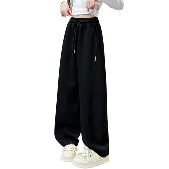 CHEEREAM Girl's Wide Leg Sweatpants Elastic Waist Drawstring Straight Leg Baggy Jogger Pants with Pockets 5-14 Years