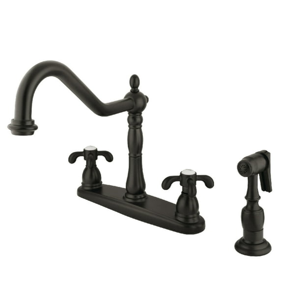 Kingston KB1755TXBS French Country Two-Handle 4-Hole 8" Centerset Kitchen Faucet with Brass Sprayer in Oil Rubbed Bronze