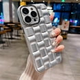thumbnail image 2 of for iPhone 14 Pro Max Case for Women Men, Fashion 3D Woven Pattern Bump Feel, with Full Camera Protection Back Cover, Grid Phone Case for iPhone 14 Pro Max (6.7") - Silver, 2 of 10