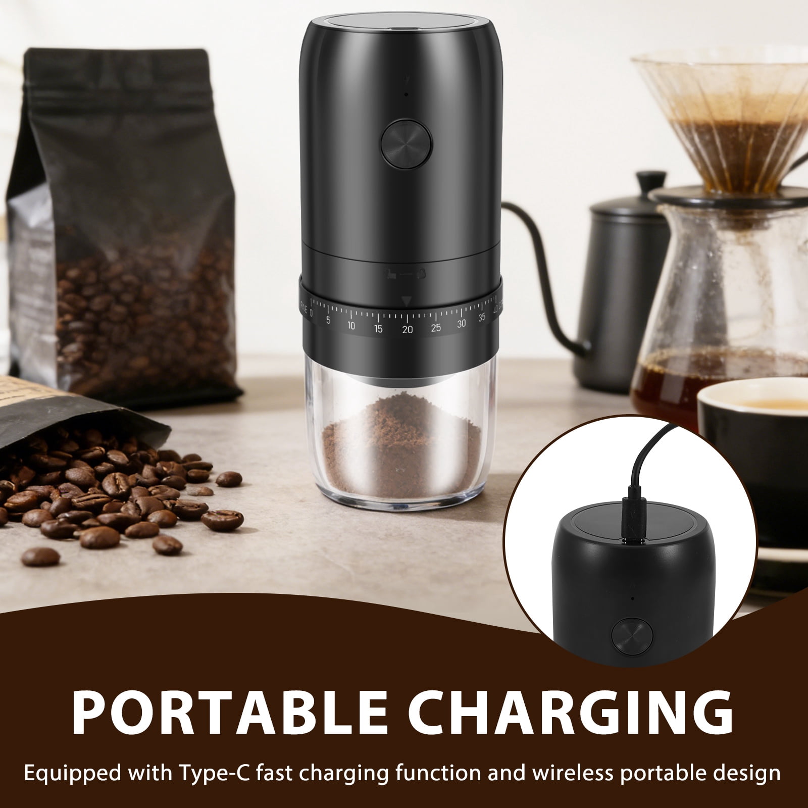 FkszlL Electric Burr Coffee Bean Grinder with 40 Adjustable Setting Cordless Mini Coffee Grinder with Conical Ceramic Burr Ideal for Home Travel Camping and Office