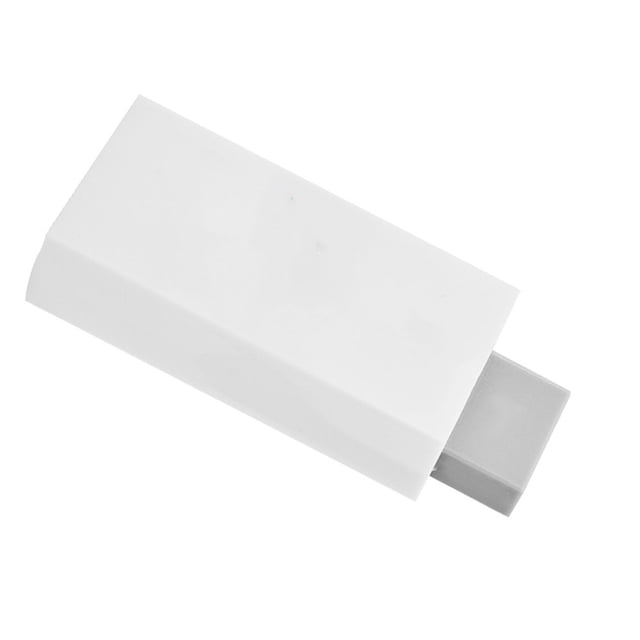 convertidor 720p/1080p salida hd adaptador de audio y vídeo portátil Blanco, vista 3/4 frontal del adaptador rectangular compacto con carcasa ABS lisa y conector digital visible; soporta salida de pantalla HD 720p y 1080p y salida de audio para altavoz y auriculares según especificación, mini tamaño portátil sin necesidad de alimentación externa; adecuado como adaptador HDMI a DVI para televisores y monitores digitales.