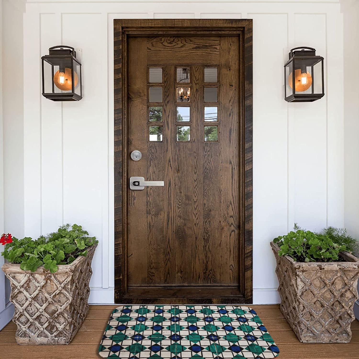 Geometric Diamond Tiles Bath Mat Non Slip Entrance Mat Doormat Dark Blue Green Geometry Neutral Bathroom Tub Rugs Extra Soft and Water Absorbent Door Mat Floor Mats 19.5x31.5 Inch