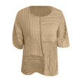 thumbnail image 5 of HOSIA Womens Vertical Textured Patchwork Top Round Neck Half Sleeve Casual Loose Fit Summer Blouse Lightweight Comfy Flowy Plain Gauze Tunic Shirts Plus Size Beach Vacation Outfits Khaki 3Xl, 5 of 6