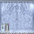 thumbnail image 1 of Luces de Cortina navideñas para Interiores - Blanco frío 300 LED 3 m x 3 m Luces navideñas alimentadas por USB 8 Modos/Temporizador/Control Remoto para decoración de Exteriores/Dormitorio/Fiesta/jard, 1 of 5