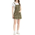 thumbnail image 3 of INSPIRE CHIC Women's Christmas Adjustable Strap Plaid Suspender Overall Dress M Brown-Apricot, 3 of 8