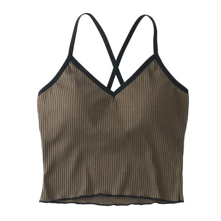 Fancifize Women s Cropped Tank Tops with Bulit in Bra Casual Cross Strap Sleeveless Shirts Summer Basic Crop Tops Summer Clothes