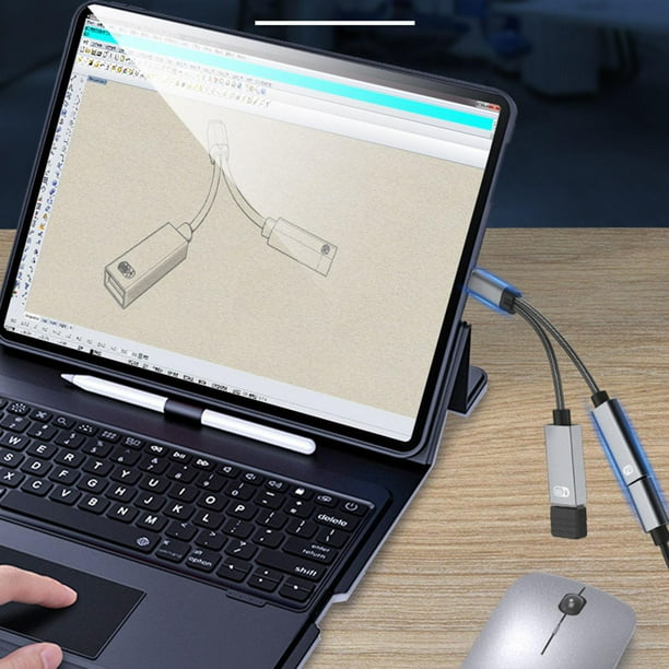 Adaptador USB Cable de nailon trenzado W Cable de carga Puerto OTG y convertidor divisor hembra para ordenador portátil gris